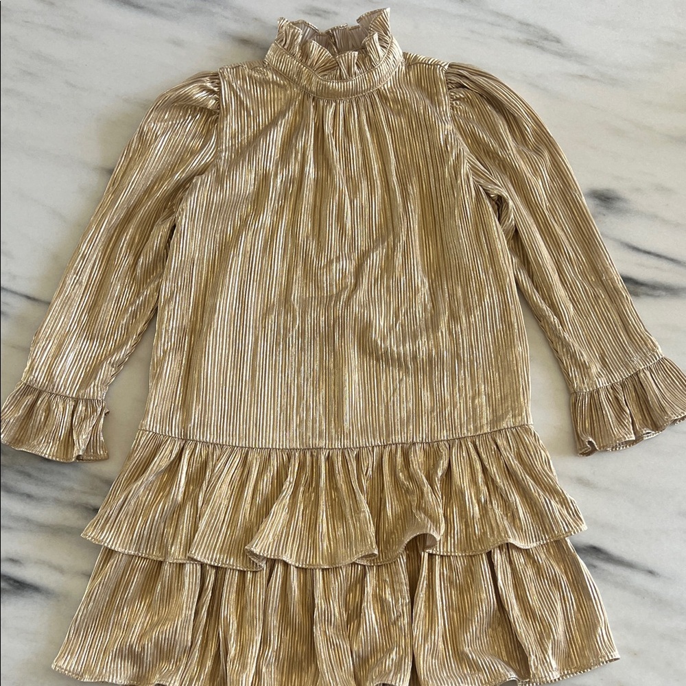 Janie and Jack Gold Ruffle Plisse Dress girls 8